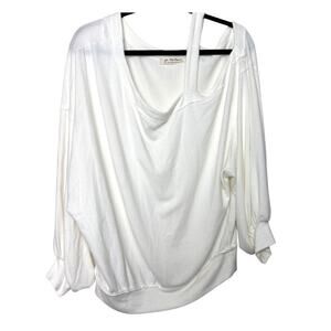 Free People Flaunt It Top Cold Shoulder‎ Balloon Sleeve Cream Women L Boho